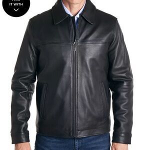 Perry Ellis Portfolio Black Lambskin Leather Zip Up Jacket Size XXL
